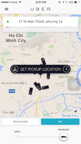 Lựa chọn UberSUV trên ứng dụng UBER
