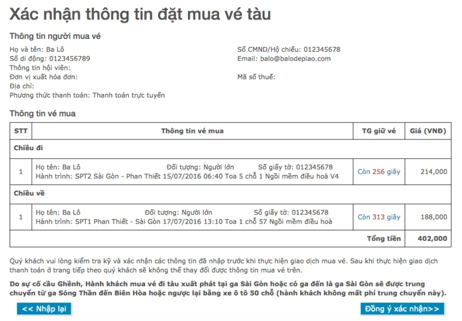 Chia sẻ kinh nghiệm đi du lịch Mũi Né - Phan Thiết bằng tàu lửa 10 Xác nhận thông tin mua vé tàu. Các bạn bấm Đồng Ý để tiến hành thanh toán vé
